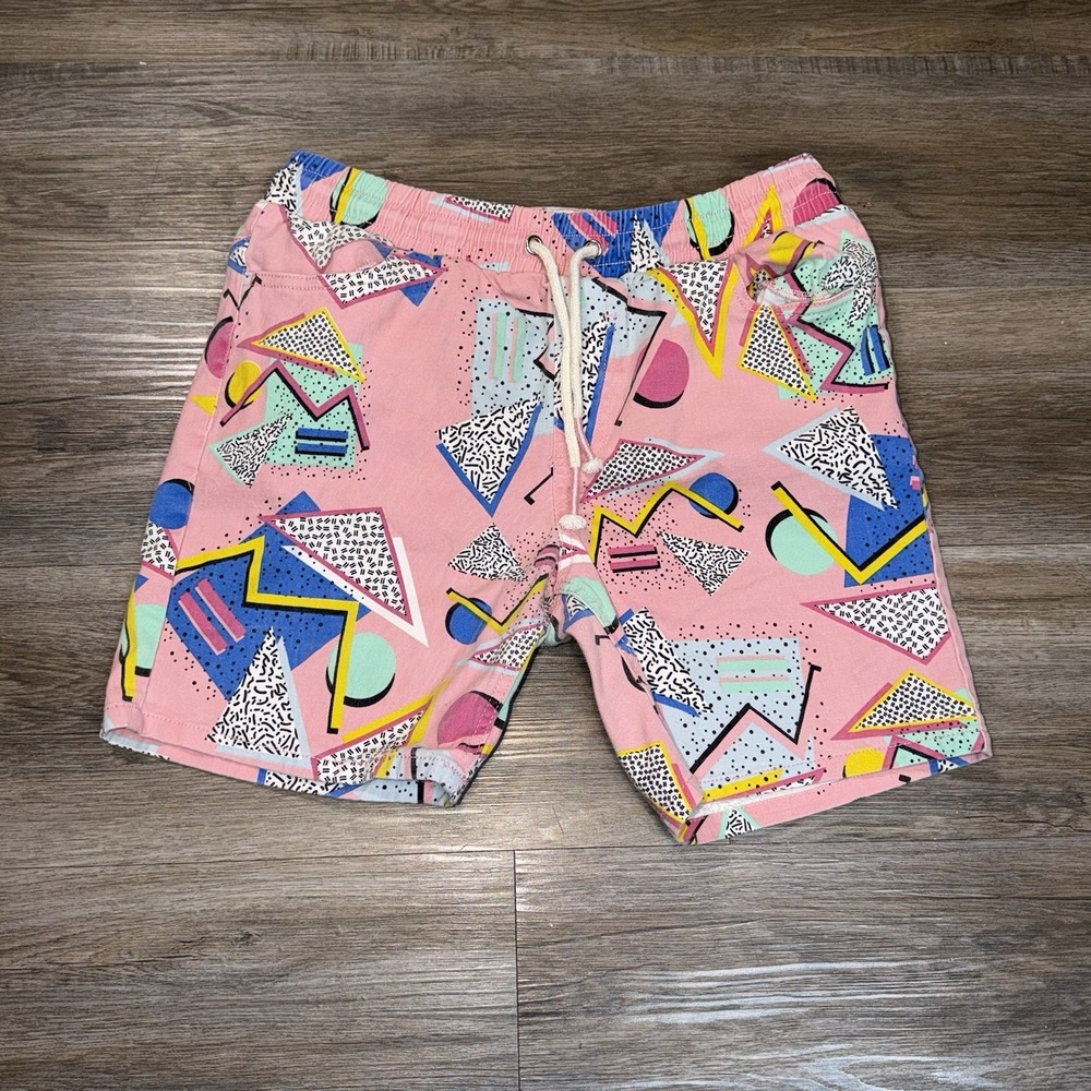 OH SNAP Drill Clothing Co. Retro Print Stretch Twill Pink Shorts Mens Medium